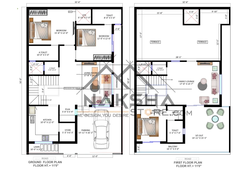 32.5×50 House Plan  3 BHK G+1 House Plan  Naksha Store